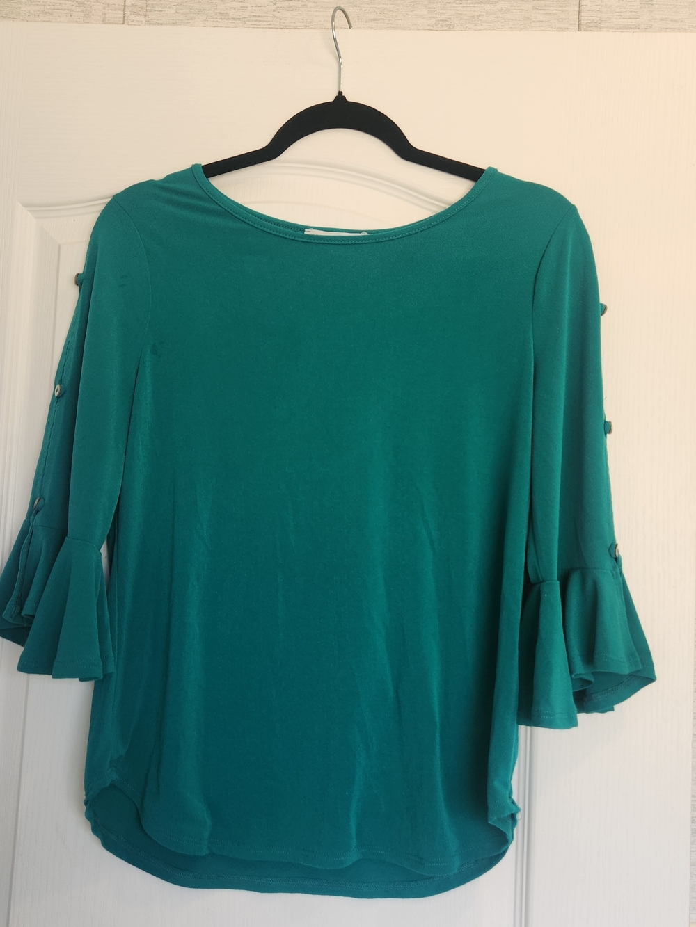 Green Envelope Teal Ruffle Sleeve Boatneck Blouse S Euc